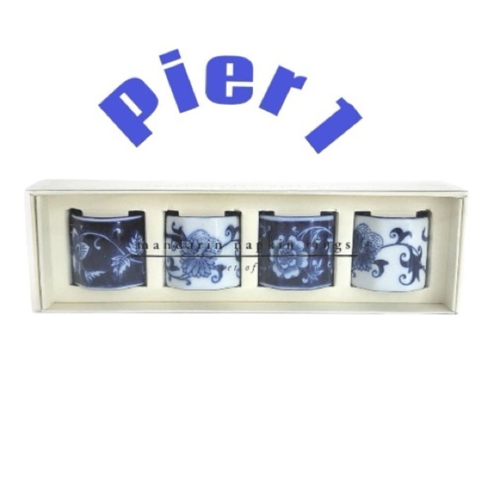 Pier 1 Blue and White Porcelain Napkin Rings 3 boxes